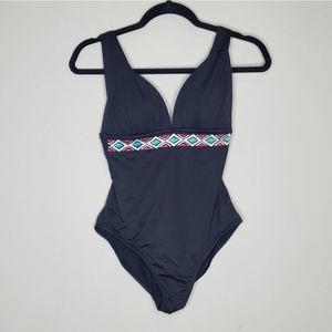La Blanca Embroidered Waist One Piece Swim Suit Size 4